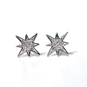 14K Solid Gold Diamond Starburst Earrings/Studs